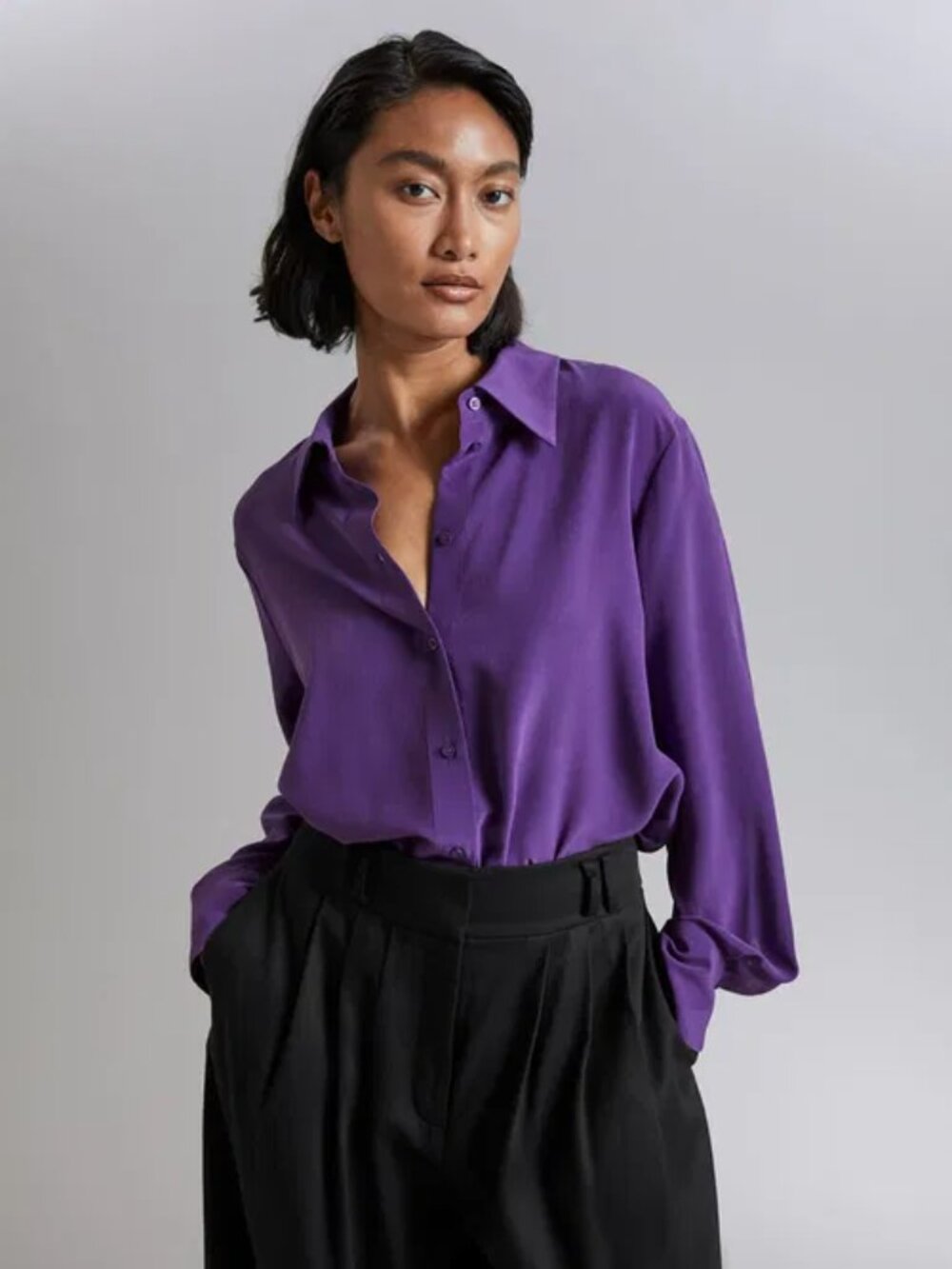 & OTHER STORIES Mulberry Silk Shirt Button Down Blouse Purple Minimalist size 10